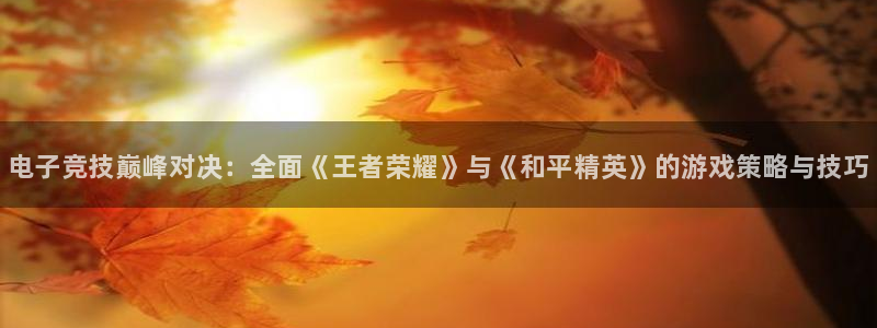 雷火电竞合法吗：电子竞技巅峰对决：全面《王者荣耀》与《和平精英》的游戏策略与技巧